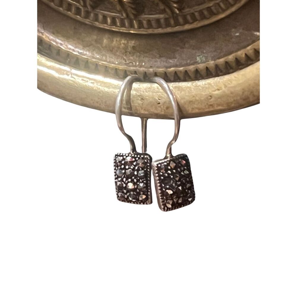 Sterling Silver Marcasite Rectangular Frenchwire … - image 4